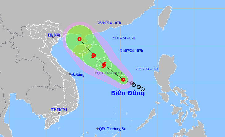 Áp thấp nhiệt đới tăng cấp, hôm nay khả năng mạnh lên thành bão- Ảnh 1. Vị trí và hướng di chuyển của áp thấp nhiệt đới - Ảnh: NCHMF